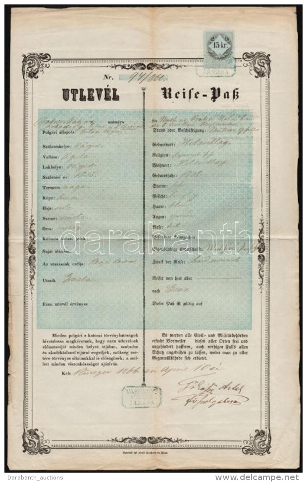 1866 Magyar-n&eacute;met K&eacute;tnyelvÅ± &uacute;tlev&eacute;l / Passport - Non Classificati