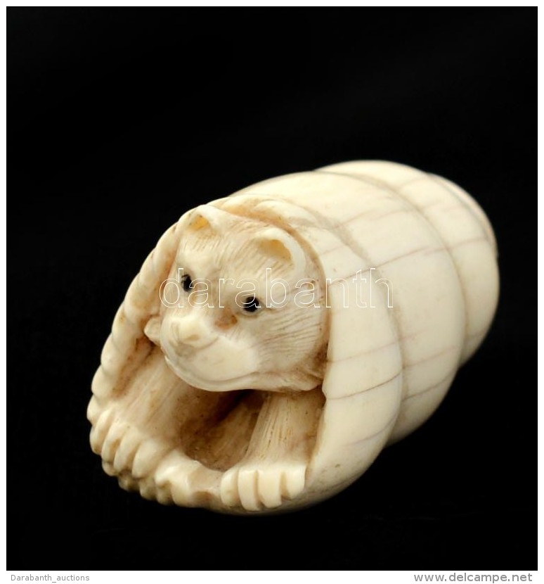 Csigah&aacute;zas &aacute;llatka, Netsuke, Faragott Csont, Jelzett (olvashatatlan), Berak&aacute;ssal... - Altri & Non Classificati