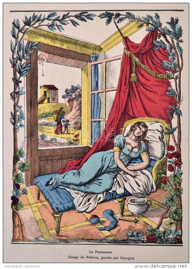 Georgin, Fran&ccedil;ois (1801-1863): La Paresseuse, Fametszet, Pap&iacute;r, Jelzett Paszpartuban, 33&times;26 Cm - Stampe & Incisioni