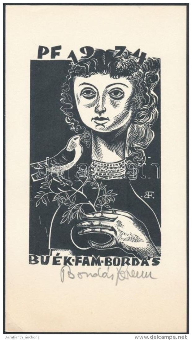 Bord&aacute;s Ferenc (1911-1982) &Uacute;j&eacute;vi &uuml;dv&ouml;zlet, Fametszet, Pap&iacute;r, Jelzett 16x9 Cm - Altri & Non Classificati