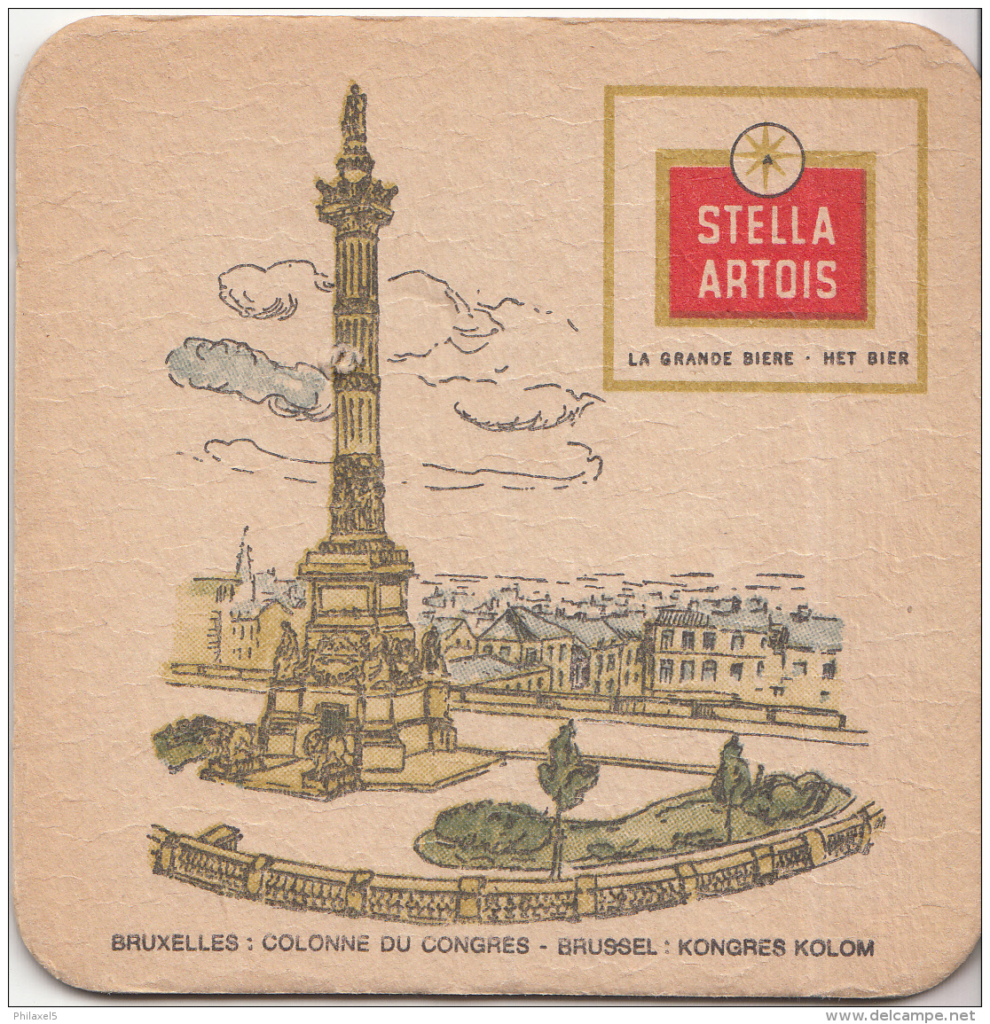 Stella Artois - Bruxelles/Brussel &ndash; Colonne Du Congres/Kongres Kolom - Gebruikt Exemplaar/speldenprikgaatje - Scan - Bierviltjes