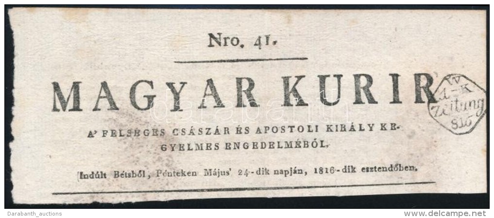 1816 B&eacute;csi Magyar Kurir &uacute;js&aacute;gdarab Szignett&aacute;val - Altri & Non Classificati