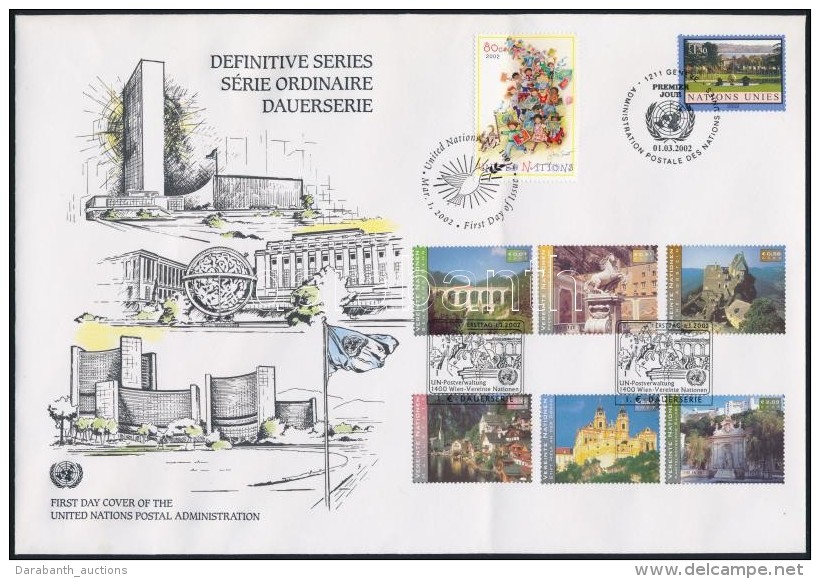 B&eacute;cs, Genf, New York 2002 Forgalmi B&eacute;lyegek + Sor FDC-n - Altri & Non Classificati