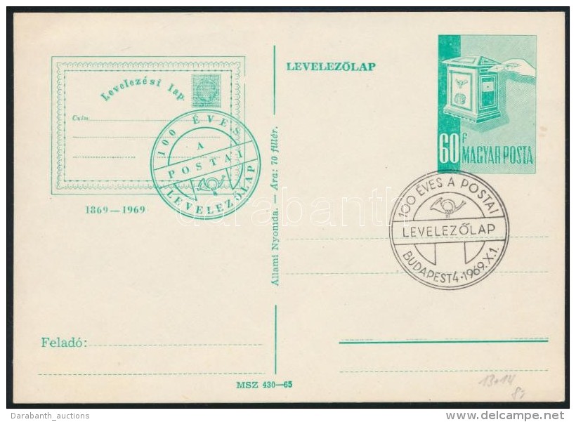 1969 100 &eacute;ves A POSTAI LEVELEZÅLAP 2 Db LevelezÅ‘lap, Az Egyik Haszn&aacute;latlan, A M&aacute;sik... - Altri & Non Classificati