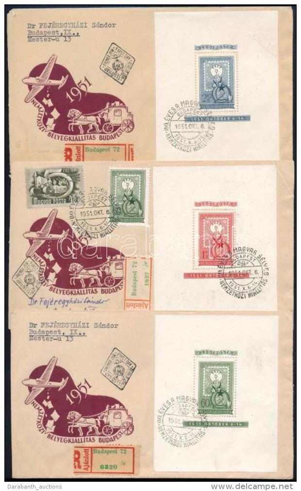 1951 80 &eacute;ves A Magyar B&eacute;lyeg Blokk Sor 3 Db Aj&aacute;nlott FDC-n - Altri & Non Classificati