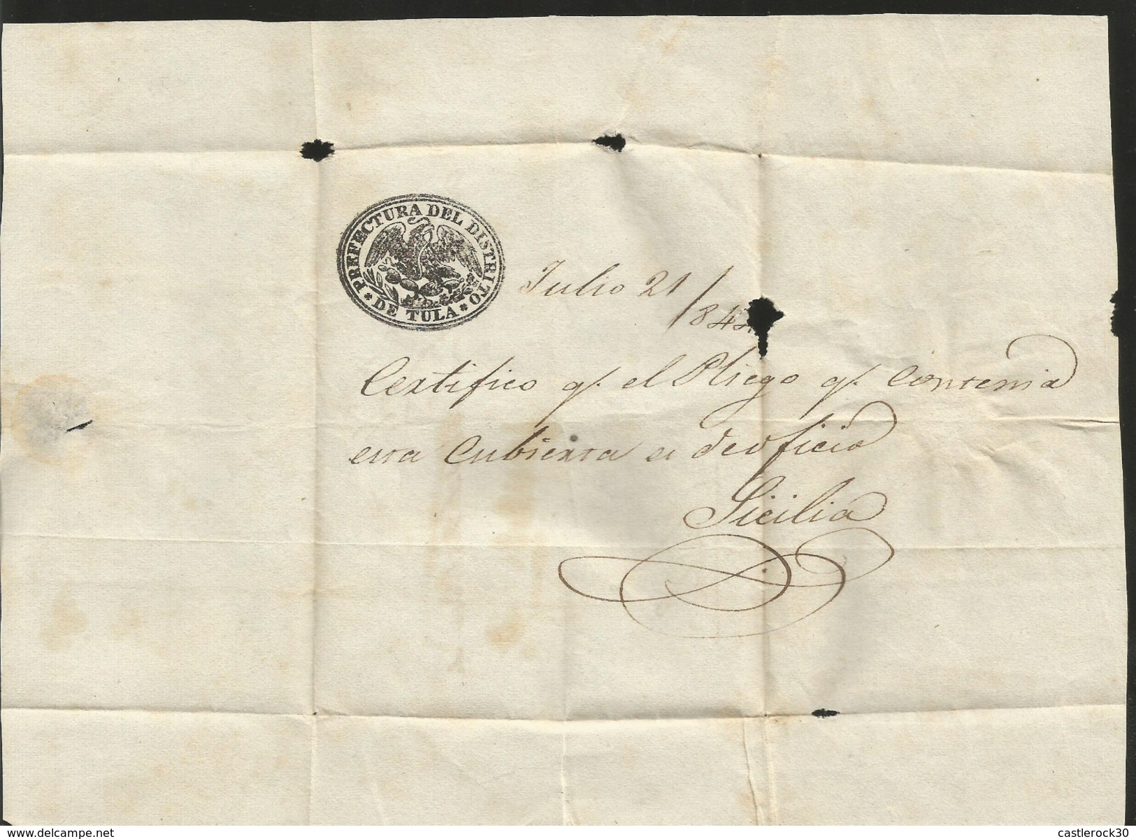 J) 1845 MEXICO, PRESTAMP, RED BOX CANCELLATION, COMPLETE LETTER, CIRCULATED COVER, FROM MEXICO TO TULA - Mexico