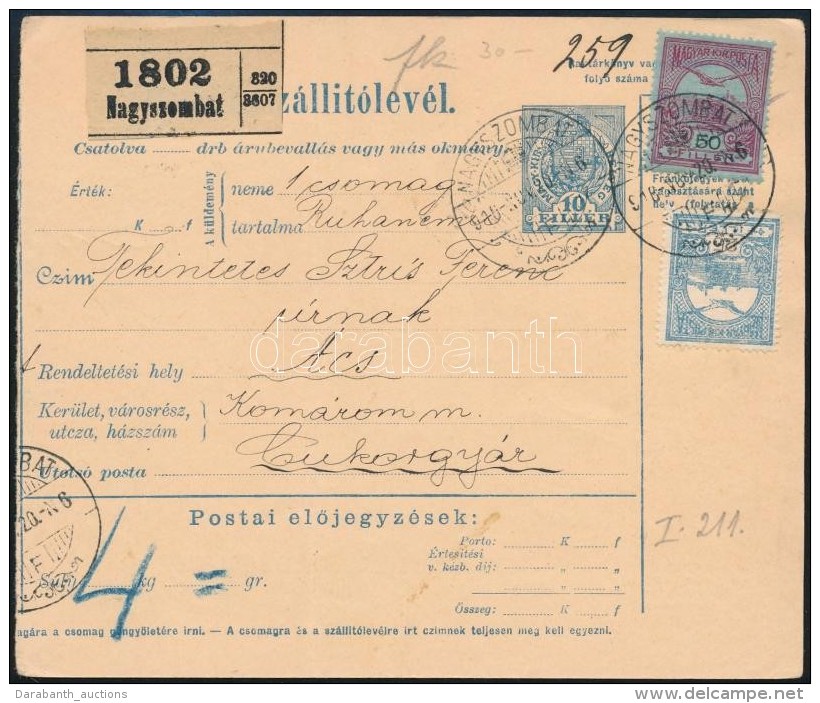 1916 Sz&aacute;ll&iacute;t&oacute;lev&eacute;l 75f Turul B&eacute;rmentes&iacute;t&eacute;ssel - Altri & Non Classificati