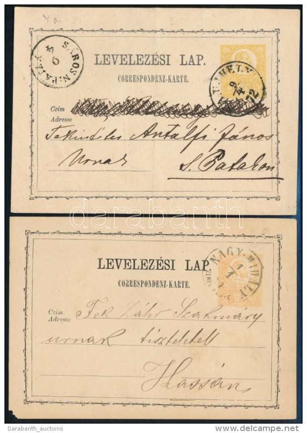 1872-1874 2 Db D&iacute;jjegyes LevelezÅ‘lap 'NAGY-MIH&Aacute;LY / ZEMPL. MEGYE' , 'S&Aacute;TORALJA&Uacute;JHELY' - Altri & Non Classificati