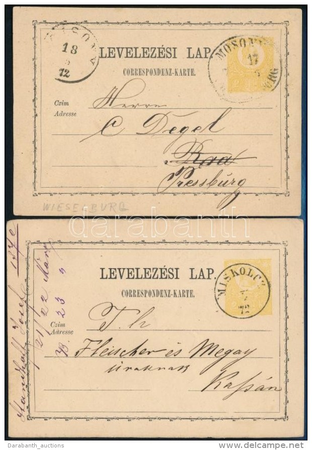 1872 2 Db D&iacute;jjegyes LevelezÅ‘lap 'MISKOLCZ' &eacute;s 'MOSONY / (WIESELB)URG' - Altri & Non Classificati