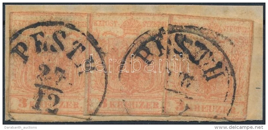 1850 3 Db Lilliputi V&aacute;g&aacute;s&uacute; 3kr L&eacute;pcsÅ‘s B&eacute;rmentes&iacute;t&eacute;ssel 'PESTH' - Altri & Non Classificati