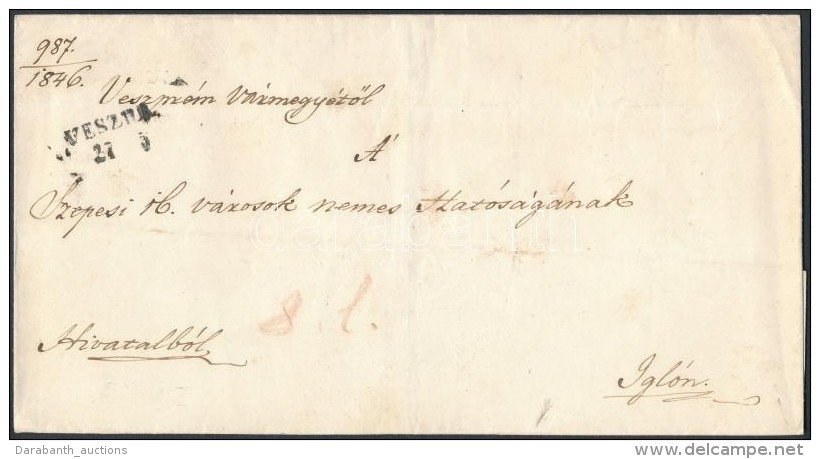 1846 Port&oacute;s Lev&eacute;l / Unpaid Cover 'VESZPR' - Altri & Non Classificati