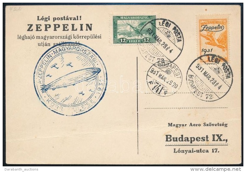 1931 Zeppelin K&ouml;rrep&uuml;l&eacute;s LevelezÅ‘lap 1P Zeppelin B&eacute;lyeggel - Altri & Non Classificati