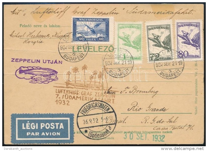 1932 Zeppelin 7. D&eacute;l-amerikai &uacute;tja LevelezÅ‘lap / Zeppelin 7th South America Flight Postcard... - Other & Unclassified