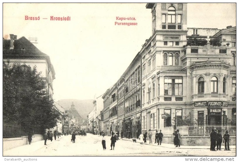 T2/T3 Brass&oacute;, Kronstadt, Brasov; Purzengasse, Zahnarzt / Kapu Utca, Dr. Adler Fogorvos RendelÅ‘je / Street... - Non Classificati