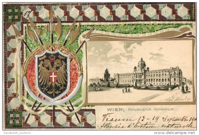 * T2/T3 1909 Vienna, Wien; Naturhistorisches Hofmuseum, Wappen / Coat Of Arms Emb. Litho (EK) - Non Classificati