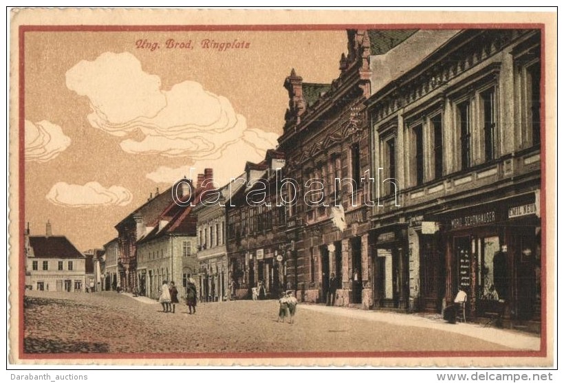 T2 Uhersky Brod, Ungarisch Brod; Ringplatz, Drogerie / Street View With Pharmacy, Shop Of Moriz Schonhauser And... - Non Classificati