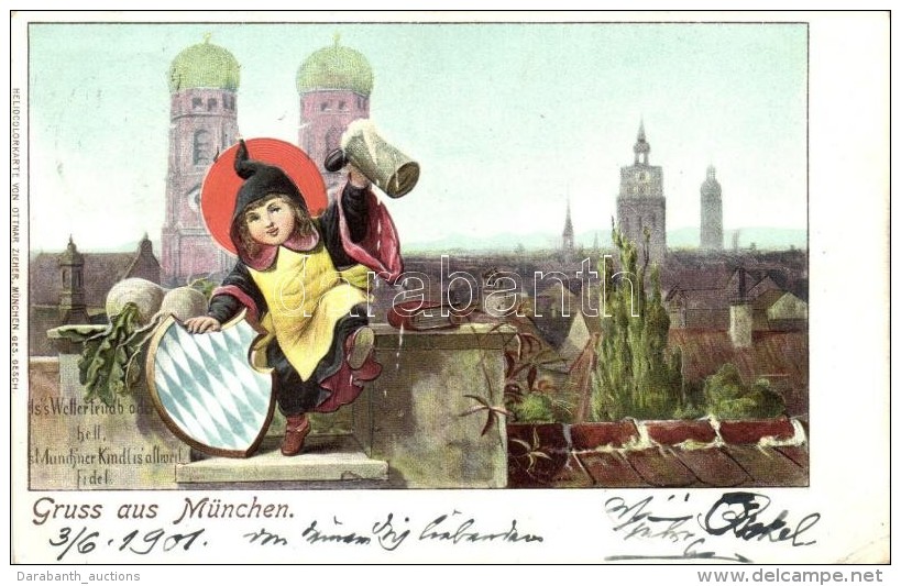 T2/T3 M&uuml;nchen, Child With Beer, Coat Of Arms, Heliocolorkarte Von Ottmar Zieher Emb. (EK) - Non Classificati