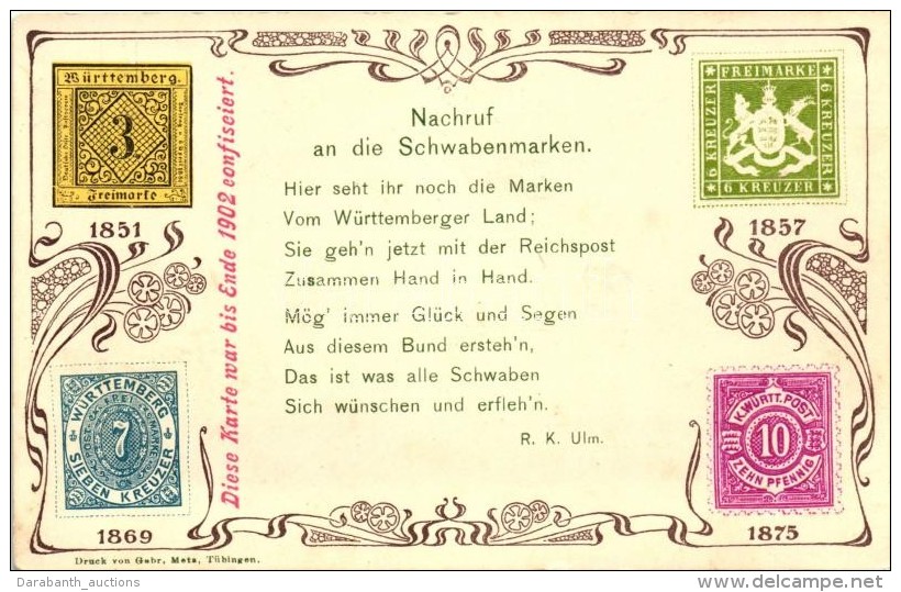 ** T2 Nachruf An Die Schwabenmarken / W&uuml;rttemberg Stamps, Art Nouveau (gluemark) - Non Classificati