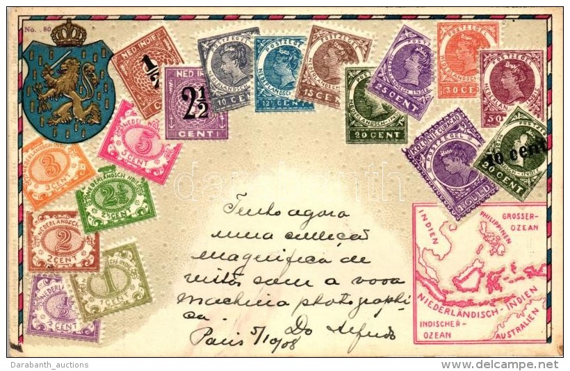T2 Nederlandsch Indie, Dutch East Indies - Set Of Stamps, Ottmar Zieher's Carte Philatelique No. 80. Emb. Litho - Non Classificati