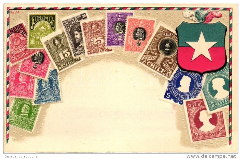 ** T1/T2 Chile - Set Of Stamps, Ottmar Zieher's Carte Philatelique No. 37. Emb. Litho - Non Classificati