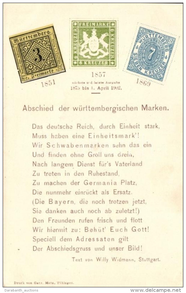 ** T1/T2 1902 Abschied Der W&uuml;rttembergischen Marken; Druck Von Getr. Metz / W&uuml;rttemberg Stamps - Non Classificati
