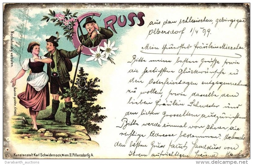 T2/T3 1899 Gruss Aus Den Bergen; Kunstanstalt Karl Schwidernoch / Highlander Folklore, Litho (EK) - Non Classificati