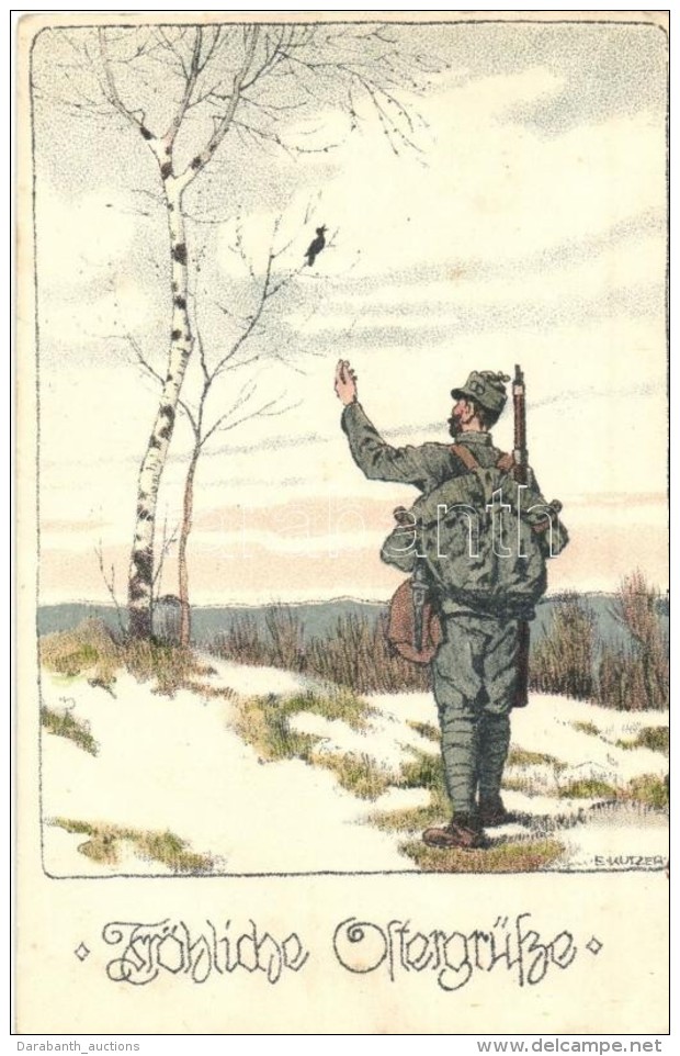 T2/T3 1917 Fr&ouml;hliche Ostergr&uuml;&szlig;e / WWI K.u.K. Military Easter Greeting Card S: E. Kutzer + M. Kir.... - Non Classificati