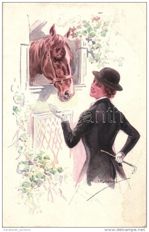 T2/T3 Jockey Lady. Art Deco Italian Art Postcard, Erkal No. 320/6 S: Usabal (EK) - Ohne Zuordnung