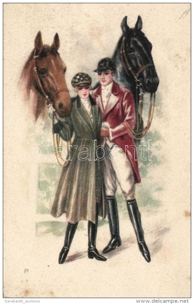 T2 'Amag' Italian Art Postcard, Couple With Horses - Non Classés