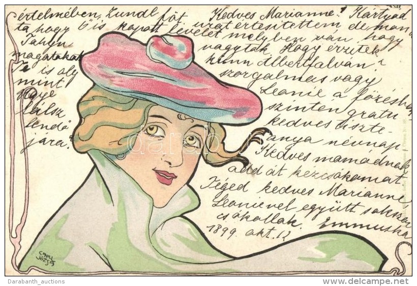 * T3 1899 Lady In Hat, A. Sockl Serie VII. Sirenen Und Circen Nr. 88. Art Nouveau Litho S: Carl J&oacute;zsa (Rb) - Non Classificati