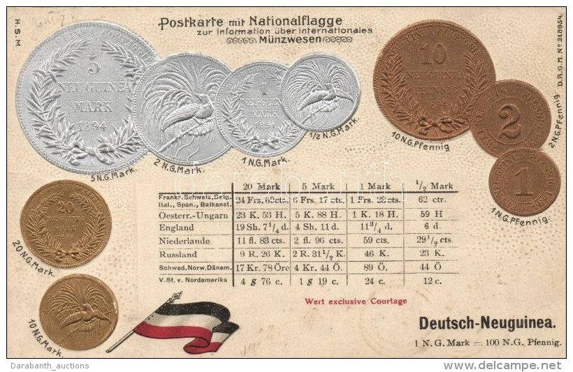 ** T2/T3 Postkarte Mit Nationalflagge, M&uuml;nzen, Deutsch-Neuguinea / Set Of Coins, German New Guinea, Emb. Litho... - Non Classificati