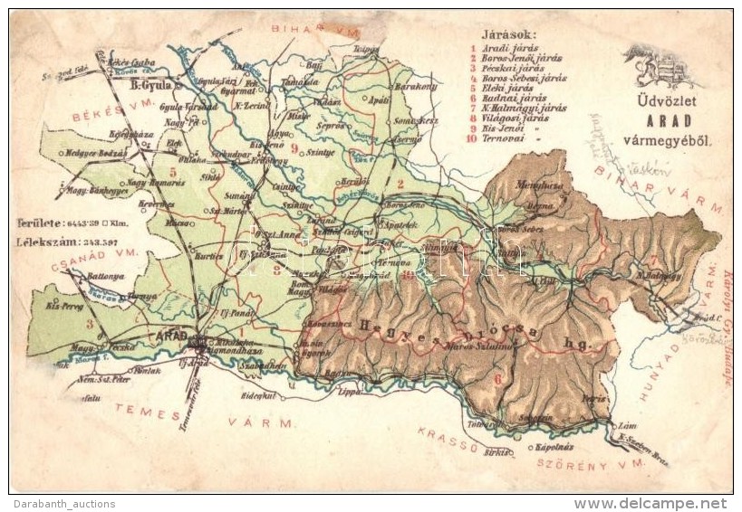 ** T4 Arad V&aacute;rmegye T&eacute;rk&eacute;pe; Kiadja K&aacute;rolyi Gy. / Map Of Arad County (r) - Non Classificati