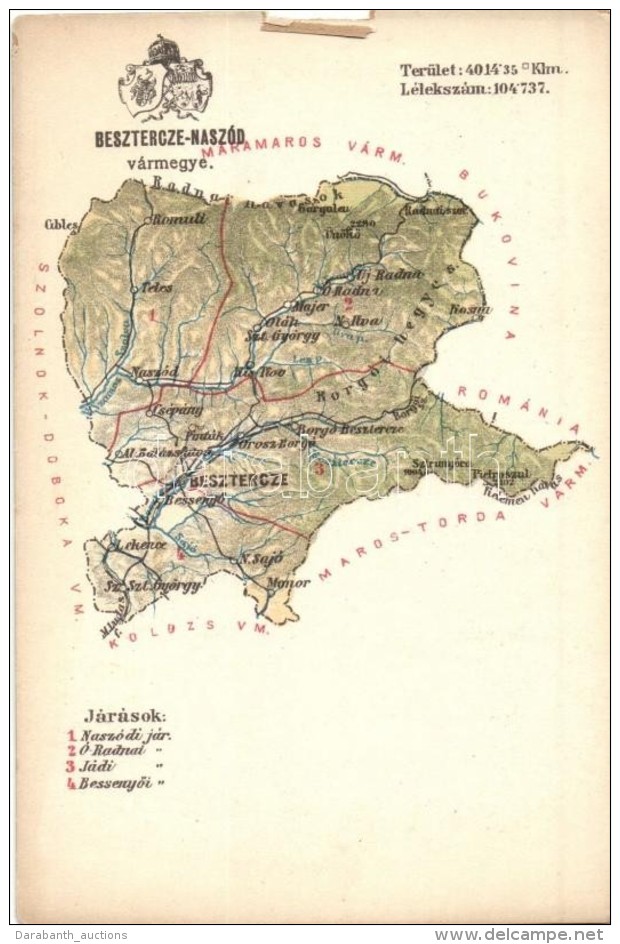 ** T3 Beszterce-Nasz&oacute;d V&aacute;rmegye T&eacute;rk&eacute;pe; Kiadja K&aacute;rolyi Gy. / Map Of... - Non Classificati