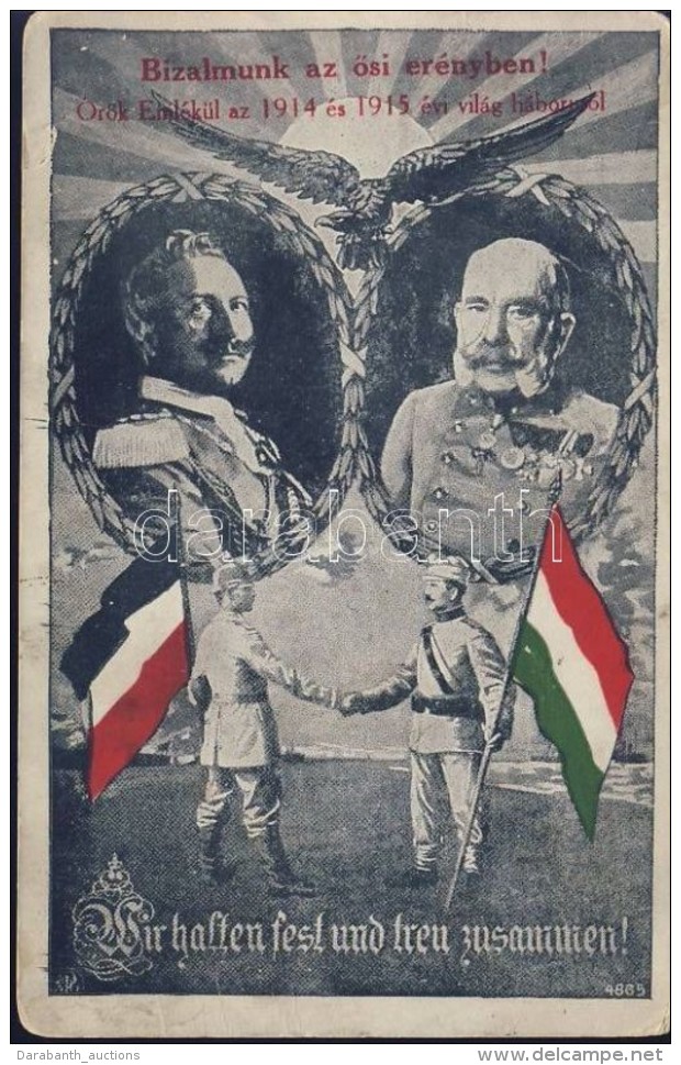 * T4 Bizalmunk Az Å‘si Er&eacute;nyben! / Wilhelm II, Franz Joseph, German-Hungarian Propaganda Card 8b) - Non Classificati