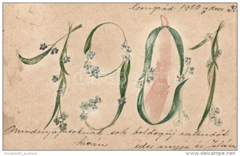 T2/T3 1901 Handmade New Year Greeting Card, Floral (non PC) - Non Classificati