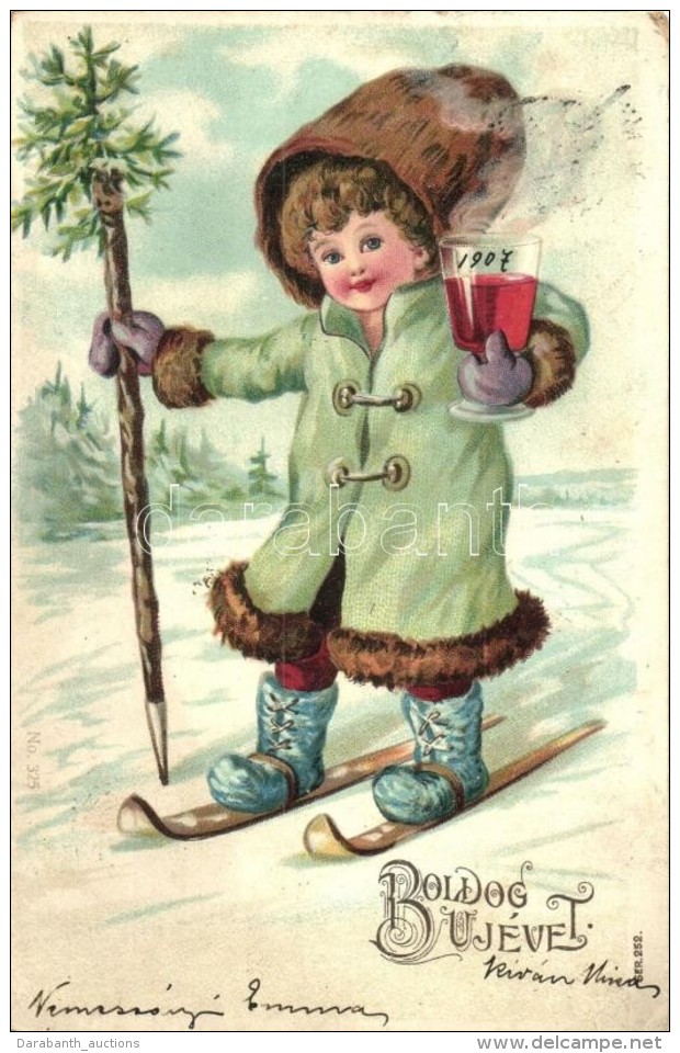 T2/T3 Boldog &Uacute;j&eacute;vet / New Year, Skiing Child With Drink, Ser. 252. No. 325. Litho (Rb) - Non Classificati