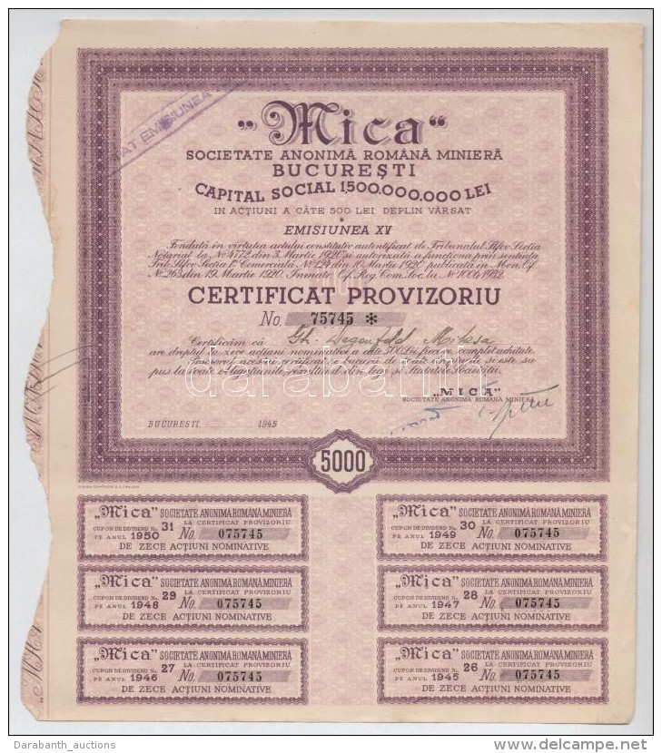 Rom&aacute;nia / Bukarest 1945. 'MICA B&aacute;ny&aacute;szati R&eacute;szv&eacute;nyt&aacute;rsas&aacute;g'... - Non Classificati