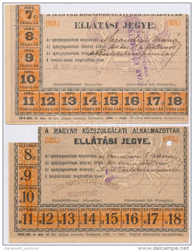 1923-1924. 'A Magyar K&ouml;zszolg&aacute;lati Alkalmazottak Ell&aacute;t&aacute;si Jegye' Kit&ouml;ltve,... - Non Classificati