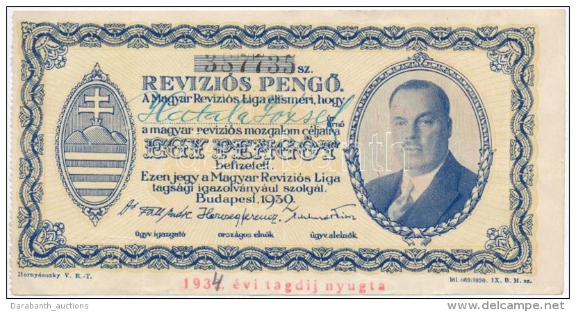 Budapest 1930. 'Rev&iacute;zi&oacute;s PengÅ‘' Arck&eacute;pes V&aacute;ltozat, Kit&ouml;lt&ouml;tt,... - Unclassified