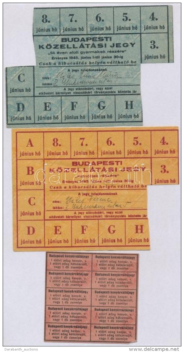 Budapest 1945. 'Budapesti K&ouml;zell&aacute;t&aacute;si Jegy 14 &eacute;ven Aluli Gyermkek R&eacute;sz&eacute;re'... - Non Classificati