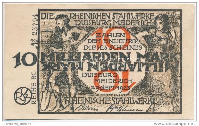 N&eacute;metorsz&aacute;g / Weimari K&ouml;zt&aacute;rsas&aacute;g / Duisburg Meidenrich 1923. 10.000.000.000M... - Non Classificati