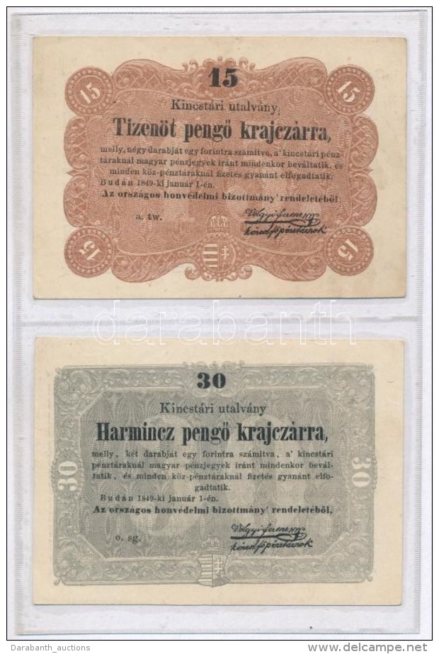 1849. 15kr + 30kr 'Kossuth Bank&oacute;' MindkettÅ‘ Lez&aacute;rt F&oacute;liatokban T:III Sz&eacute;p Pap&iacute;r - Non Classificati