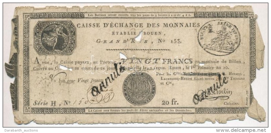 Franciaorsz&aacute;g / Rouen 1797-1803. 20Fr 'annul&eacute; (&eacute;rv&eacute;nytelen)'... - Non Classificati