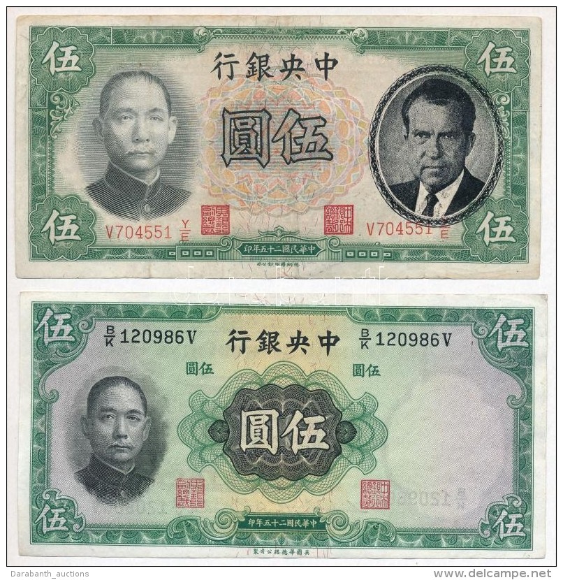 K&iacute;na 1936. 5Y Hamis 'Nixon' Fel&uuml;lb&eacute;lyegz&eacute;ssel + 5Y T:II-III
China 1936. 5 Y&uuml;an With... - Non Classificati