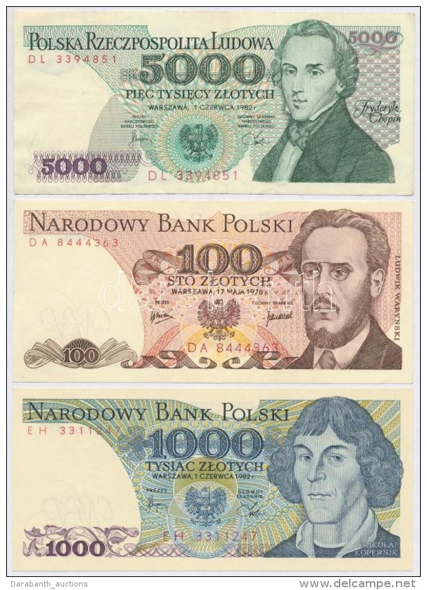 Lengyelorsz&aacute;g 1976. 100Zl + 1982. 1000Zl + 5000Zl T:I-II
Poland 1976. 100 Zlotych + 1982. 1000 Zlotych +... - Non Classificati