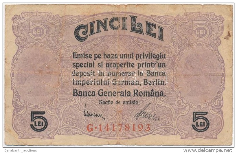 Rom&aacute;nia / N&eacute;met Megsz&aacute;ll&aacute;s 1917. 5L T:III- Fo.
Romania / German Occupation 1917. 5 Lei... - Non Classificati