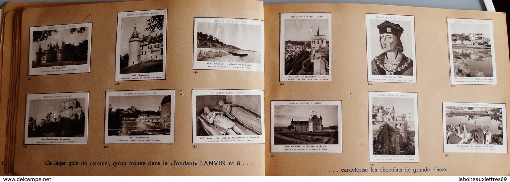 ALBUM PUB. CHOCOLATERIE LANVIN DIJON-CHATEAUX DE LA LOIRE-SERIE N°4-COMPLET-1957