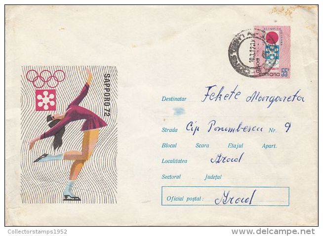 59088- FIGURE SKATING, SAPPORO'72 WINTER OLYMPIC GAMES, COVER STATIONERY, 1972, ROMANIA - Winter 1972: Sapporo