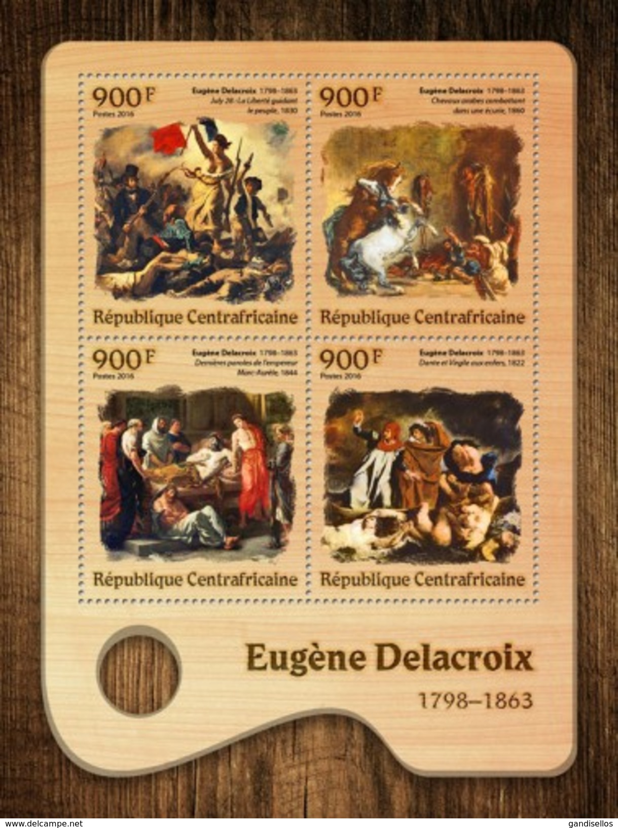 CENTRAFRICAINE 2016 SHEET DELACROIX ART PAINTINGS Ca16709a - Centrafricaine (République)