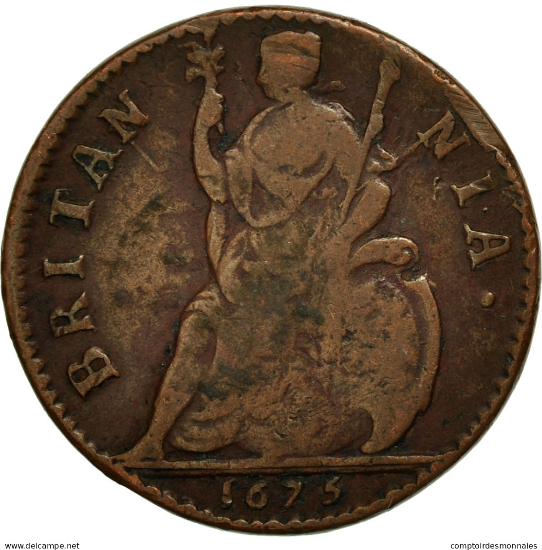 Monnaie, Grande-Bretagne, Charles II, Farthing, 1675, TB+, Cuivre, KM:436.1 - A. 1 Farthing